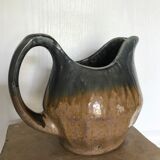 Vintage pitcher in glazed stoneware with bluish drip effect signed and numbered