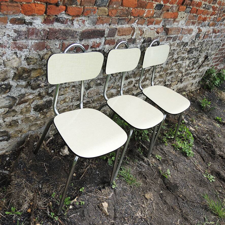 3 old yellow formica chairs