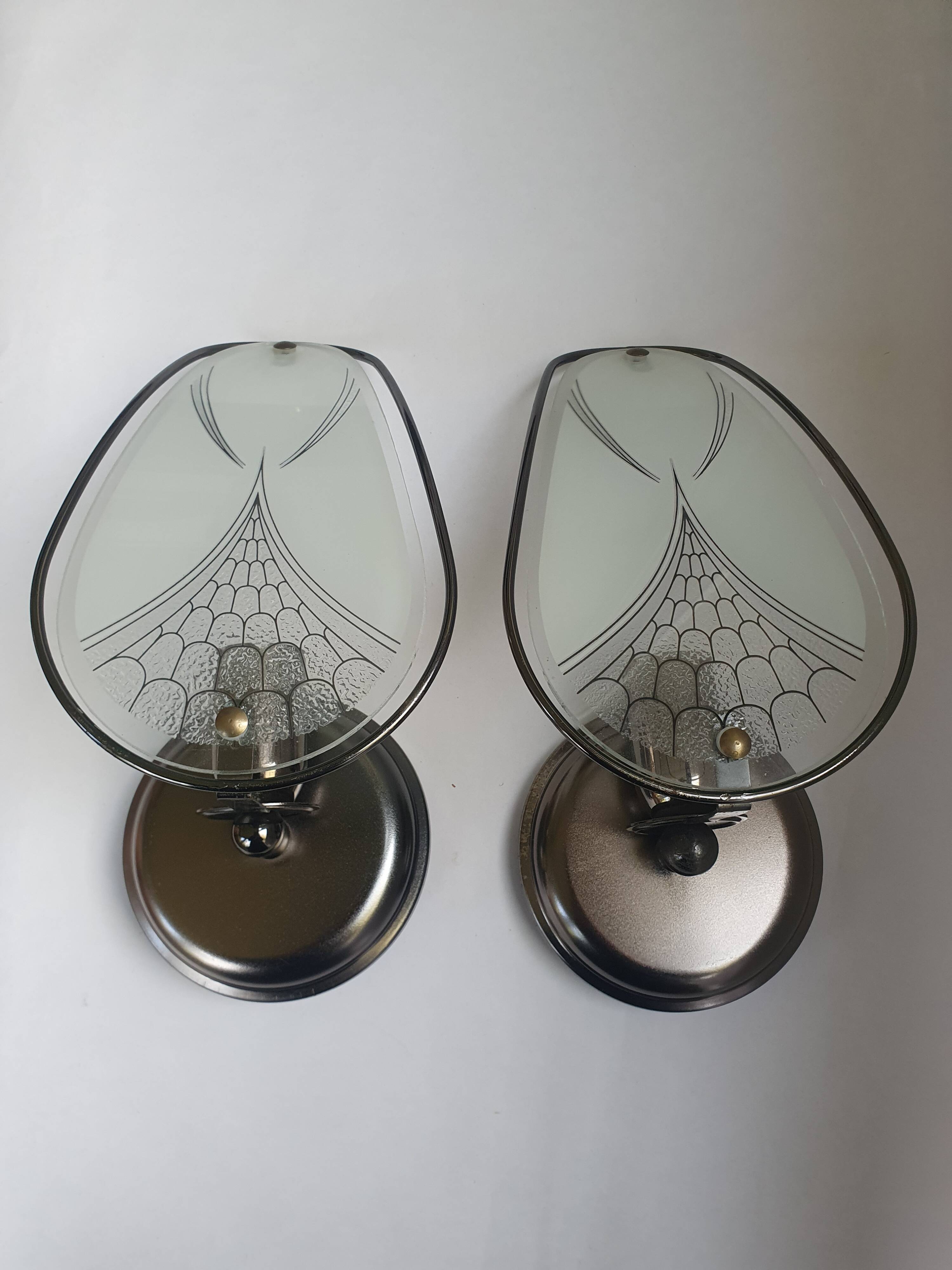 Pair of vintage art deco style glass wall sconces