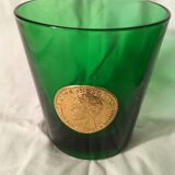 3 green glasses with silver gold shields