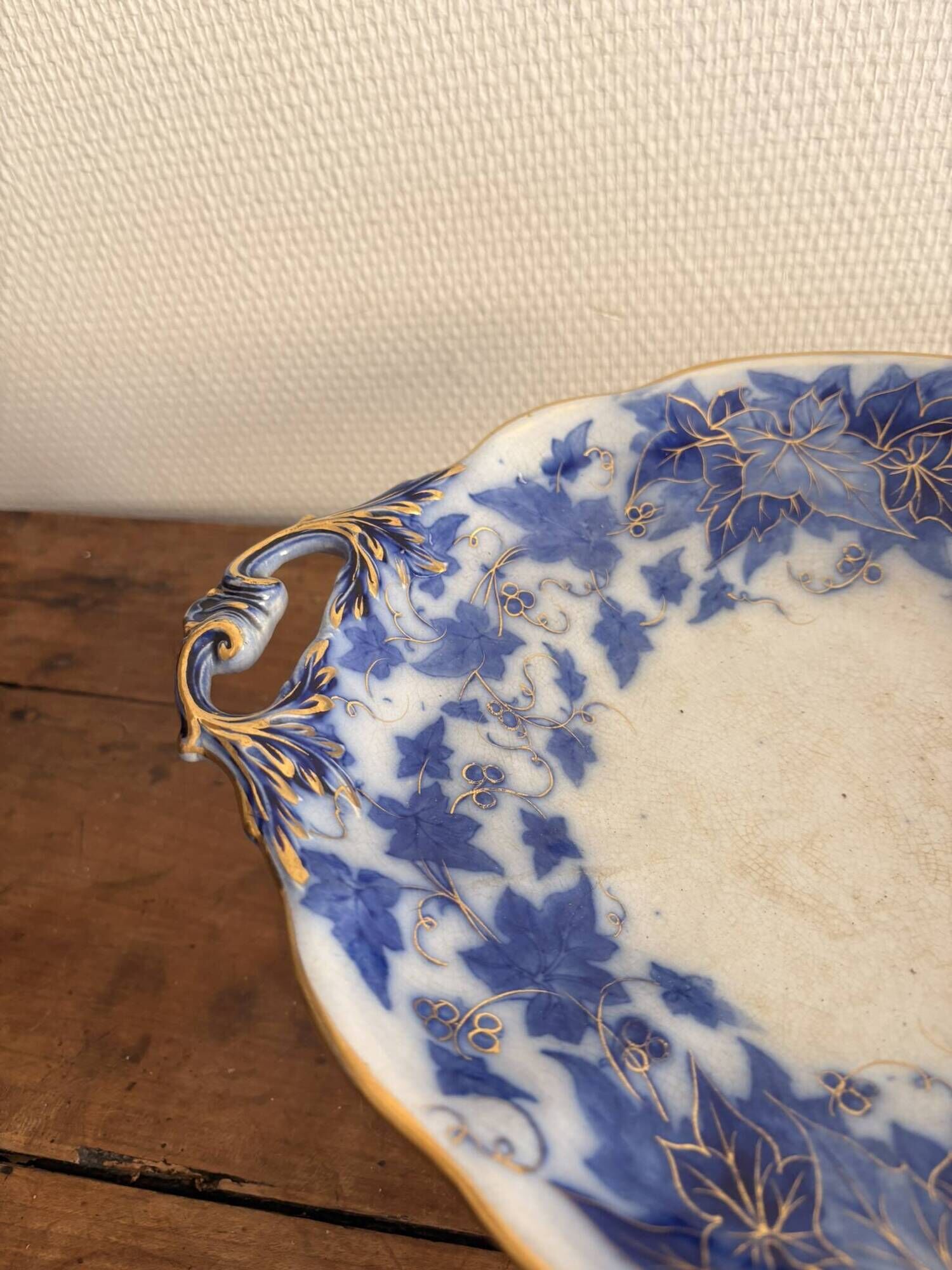 Blue faience shower footrest Bryonia H&C 19th Century Art Nouveau Hache Vierzon