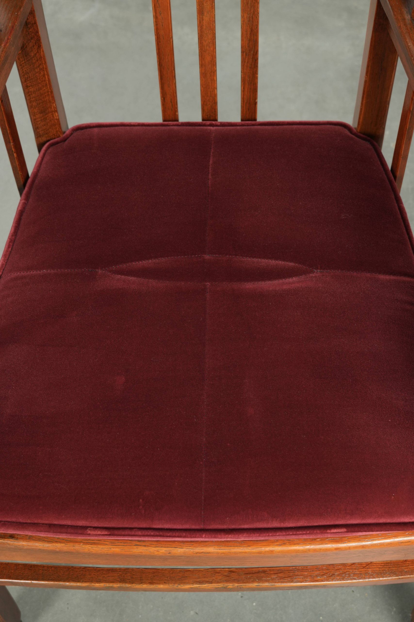 Set of two Art Nouveau design dining chairs with  red fabric upholstery