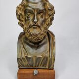 Bust of Homer in patinated plaster on wooden base, 21 cm