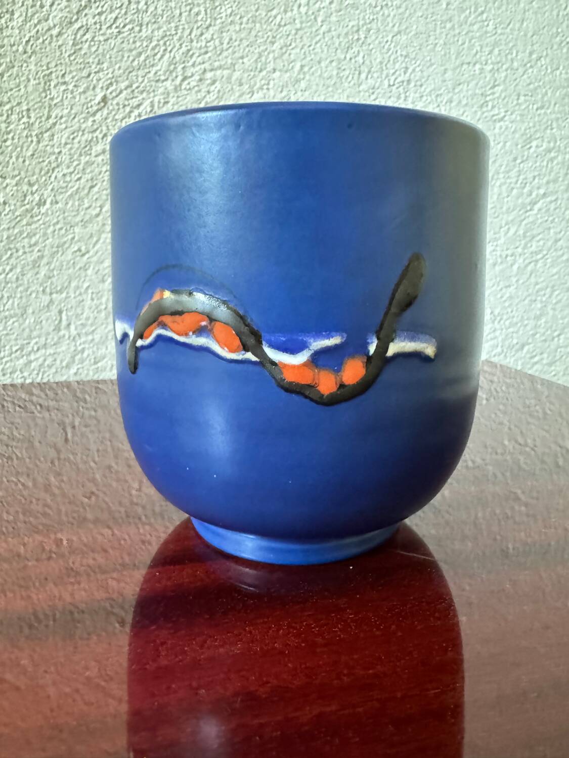 Blue ceramic flowerpot from the 60s