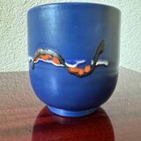 Blue ceramic flowerpot from the 60s