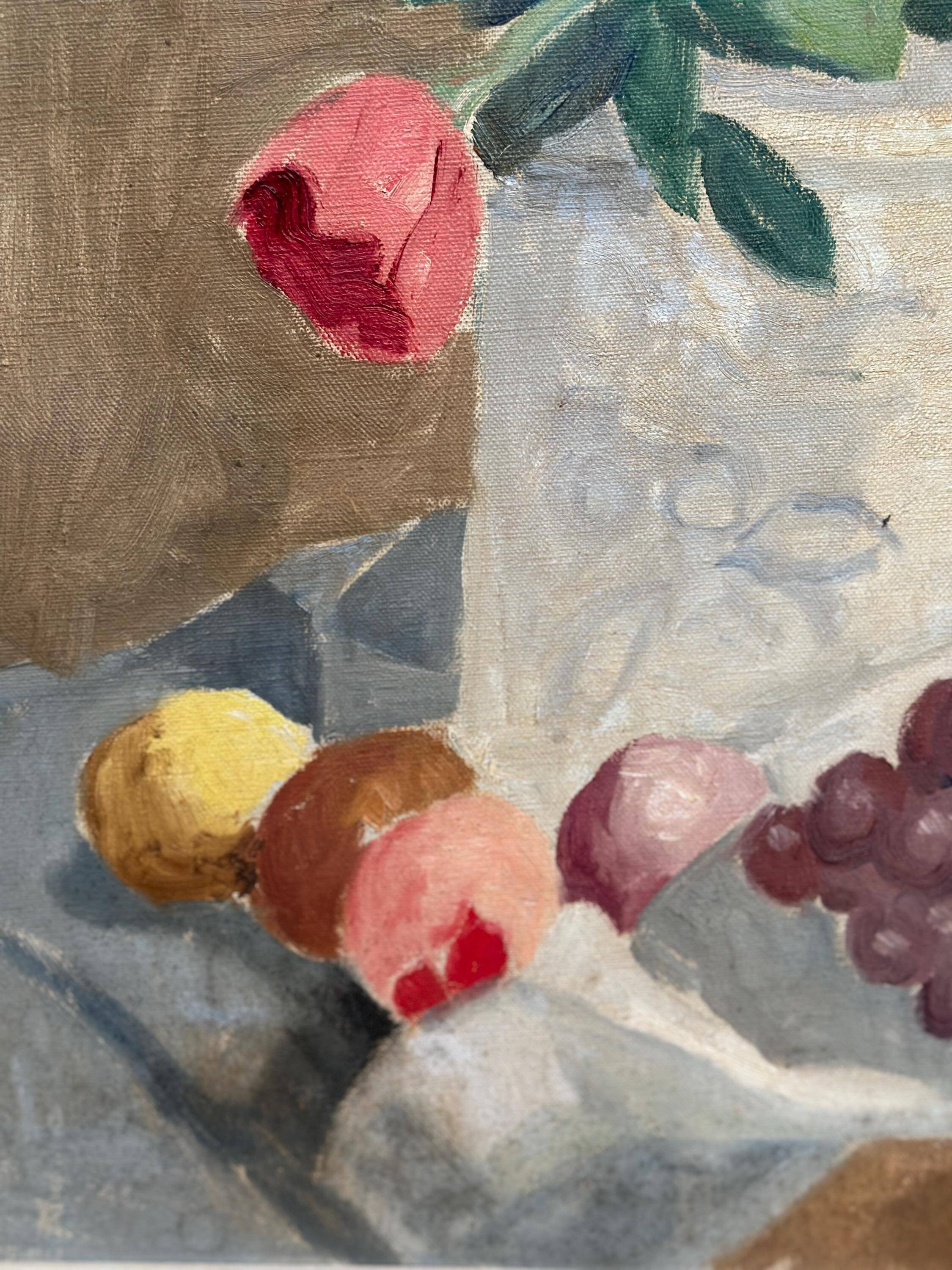 Original Swedish Oil on Canvas – "Flowers and Fruit by Ellis Wallin"