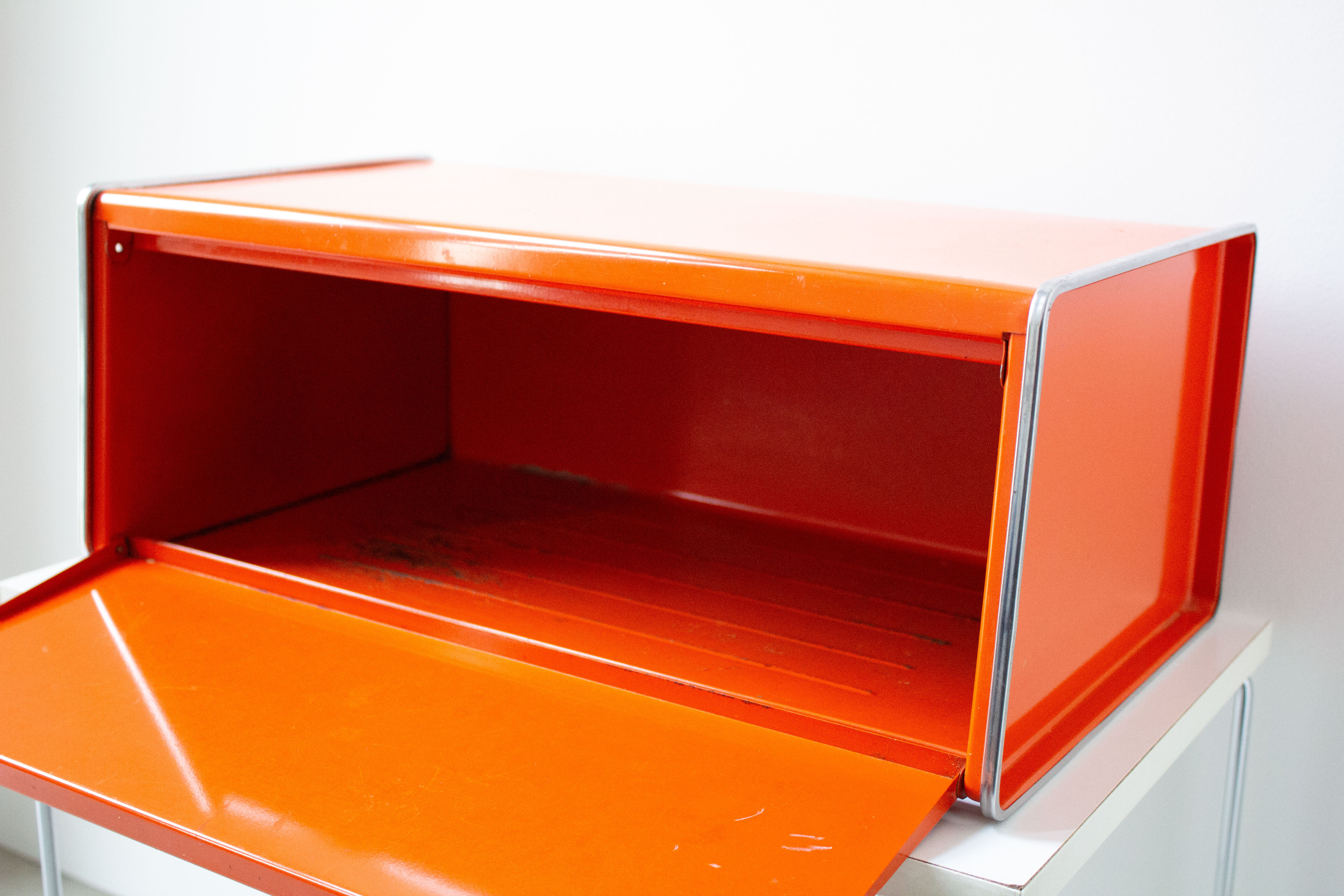 Vintage Brabantia (Holland) Orange Metal Bread Box
