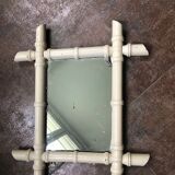 Miroir ancien bois peint imitation bambou 33x40cm