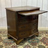 1950s English mahogany chest of drawers with one shelf