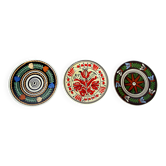 Set Of Three Vintage Folk Art Ceramic Wall Plates, Czechoslovakia & Romania