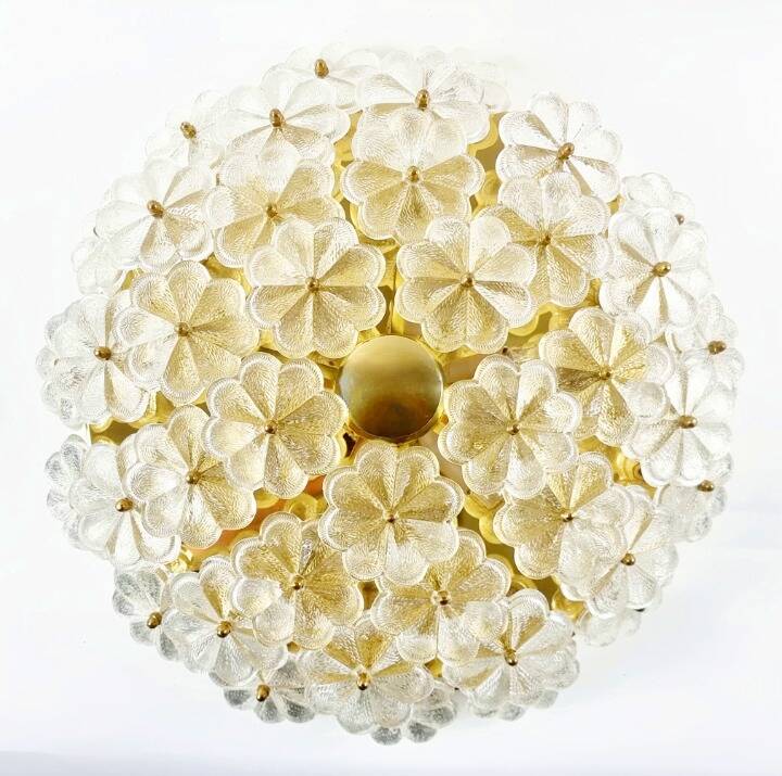 Very Large Mid Century Floral Murano Glass Flush Mount/Ceiling Light By Ernst Palme, Germany, 1970s
