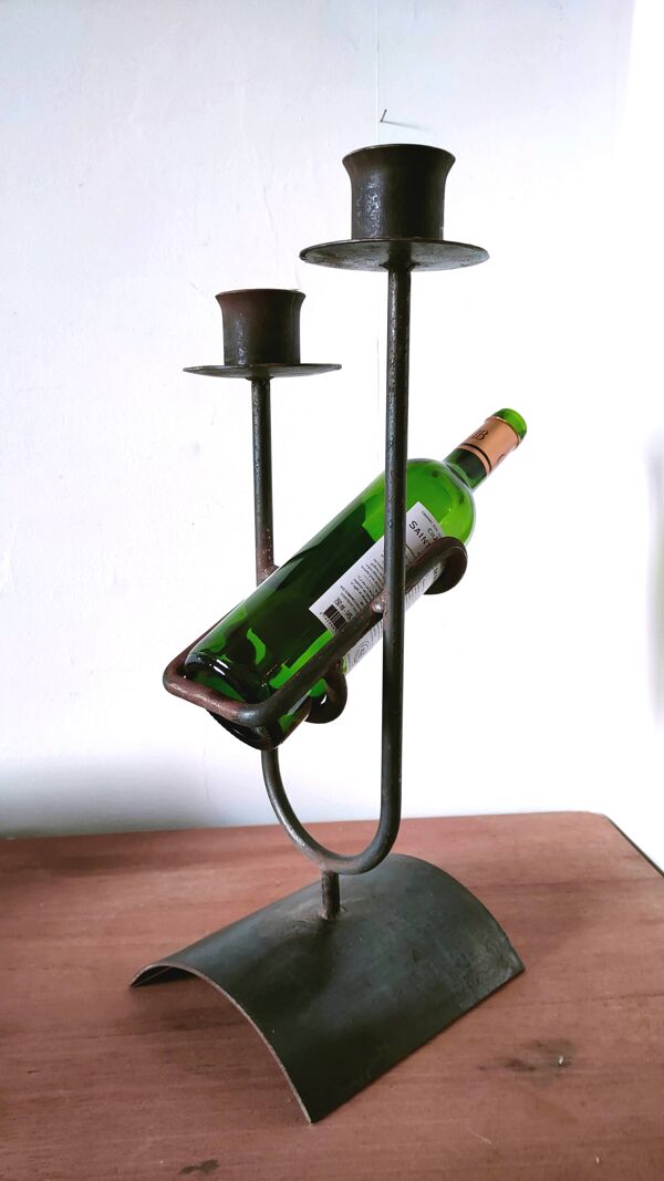 Grand bougeoir brutaliste porte bouteille design années 60