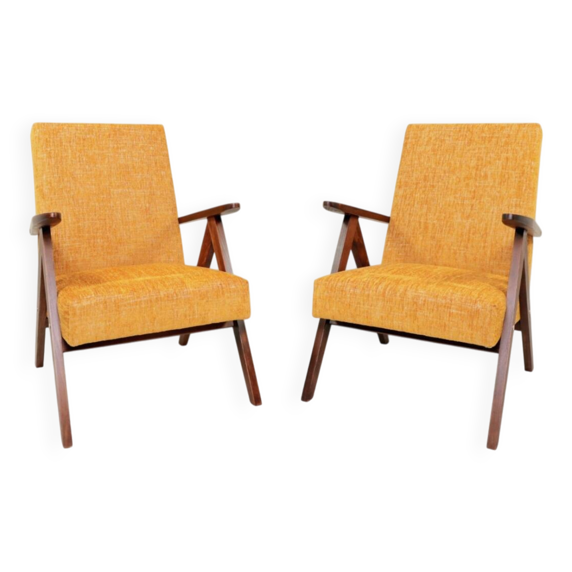Pair de fauteuils vintage tissu orange l'année 1980