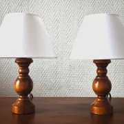 Pair of turned wooden bedside lamps