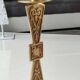 Hebrew/Jewish Flambeau candle holder, engraved Israel. In brass with an old gold patina. Floral patterns/25 cm