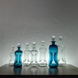 Holmegaard "Klukflasker", Set of 7 Mouth Blown Cluck Bottles or Decanters