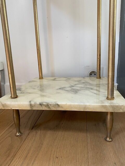 Marble and brass sofa pedestal table