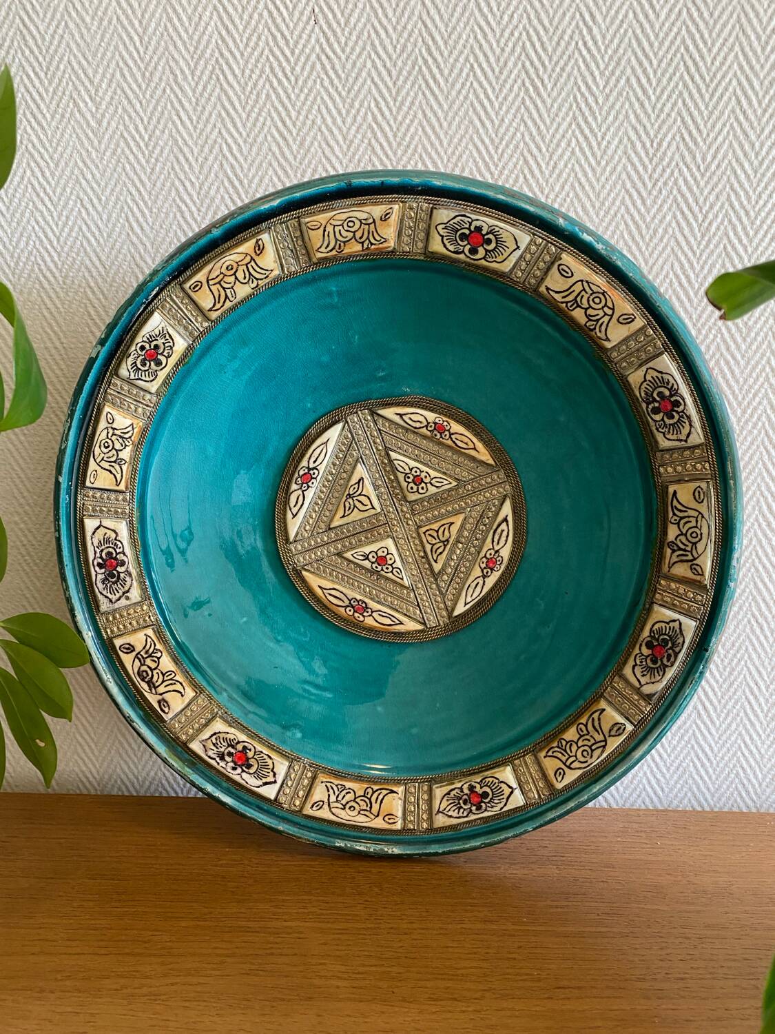 Large turquoise Moroccan dish