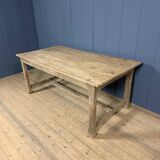 French farmhouse dining table with pine top and oak base
