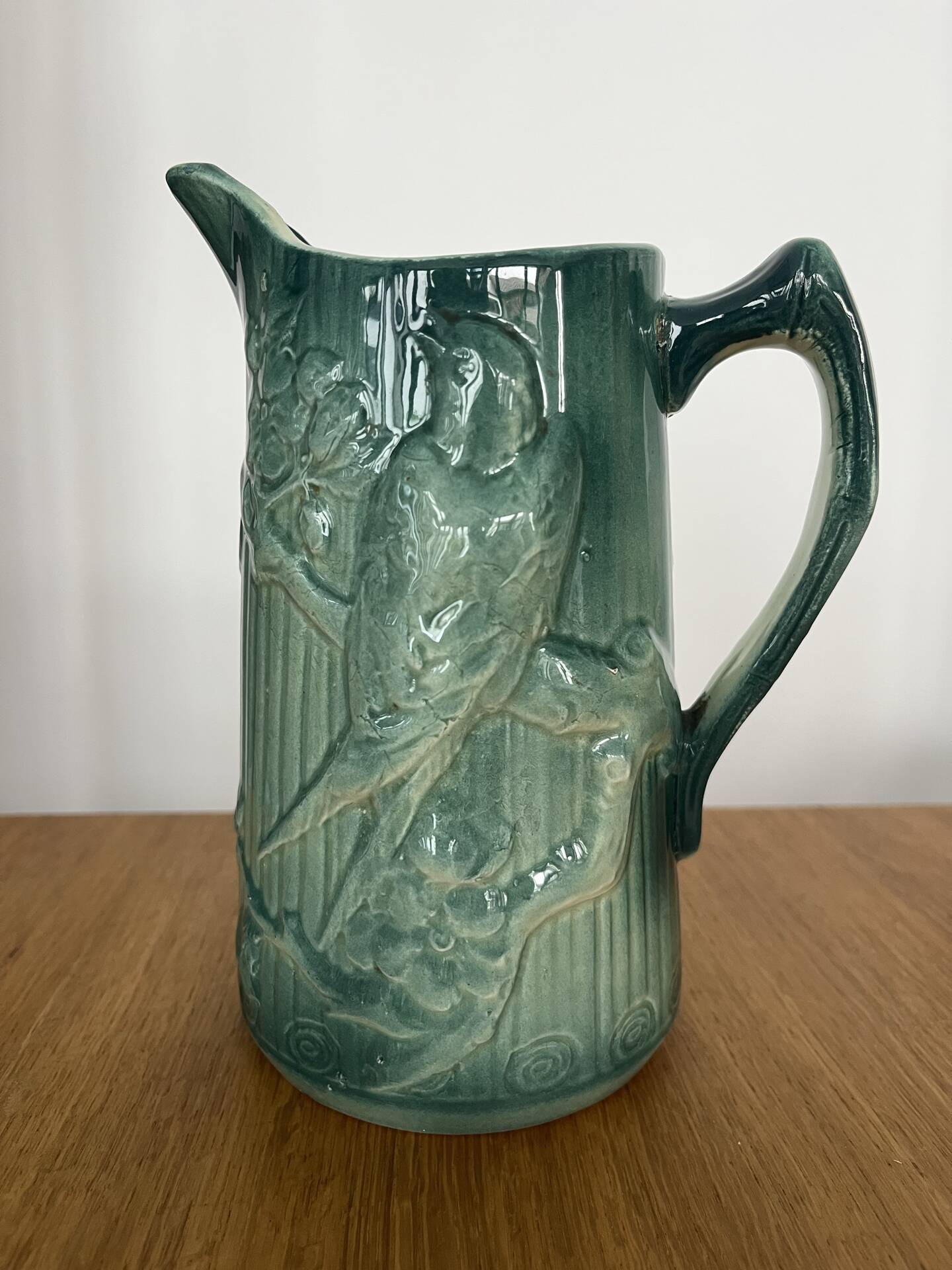 Art Nouveau barbotine pitcher "Swallow"