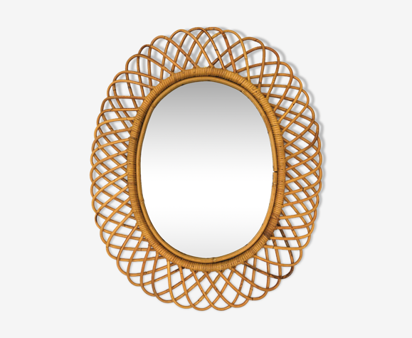Miroir en bamboo années 1960 66x81cm