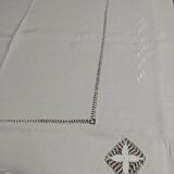 Old white linen tablecloth six day napkins and embroidery 140 X 180 cm