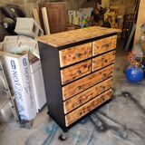 Commode pin massif bois brûlé
