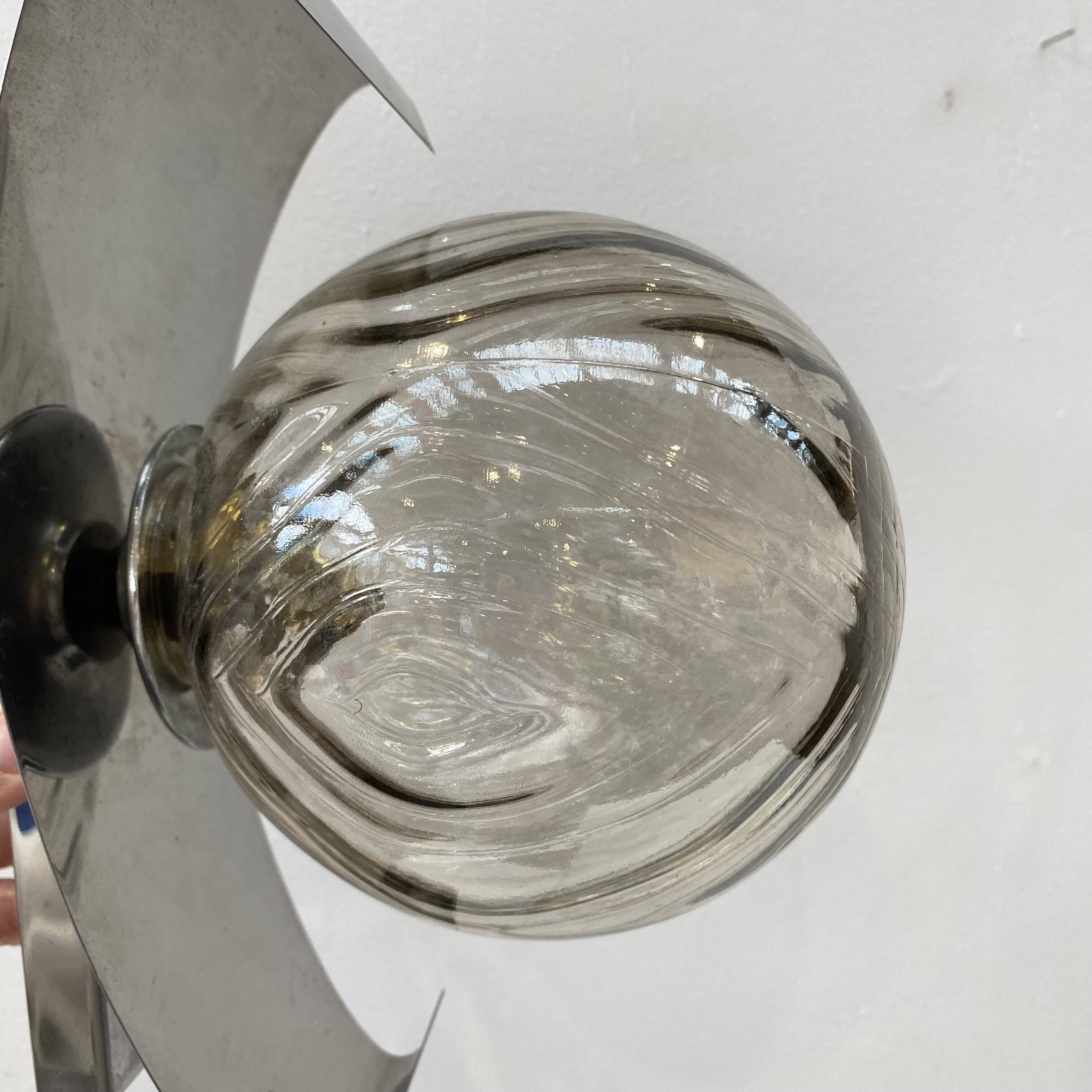 70s chrome and smoked glass wall light