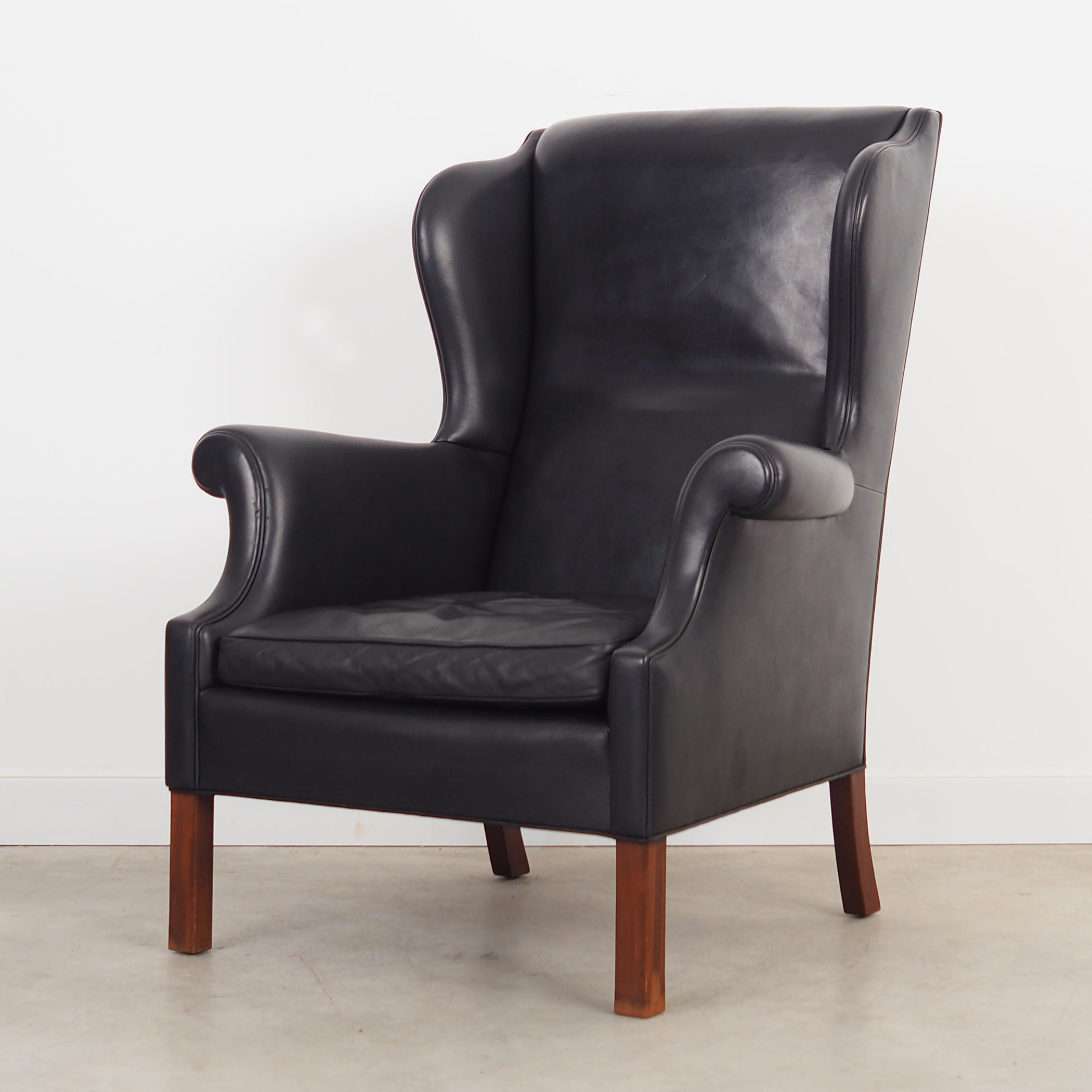 Black leather armchair, Danish design, 1970s, production: Denmark