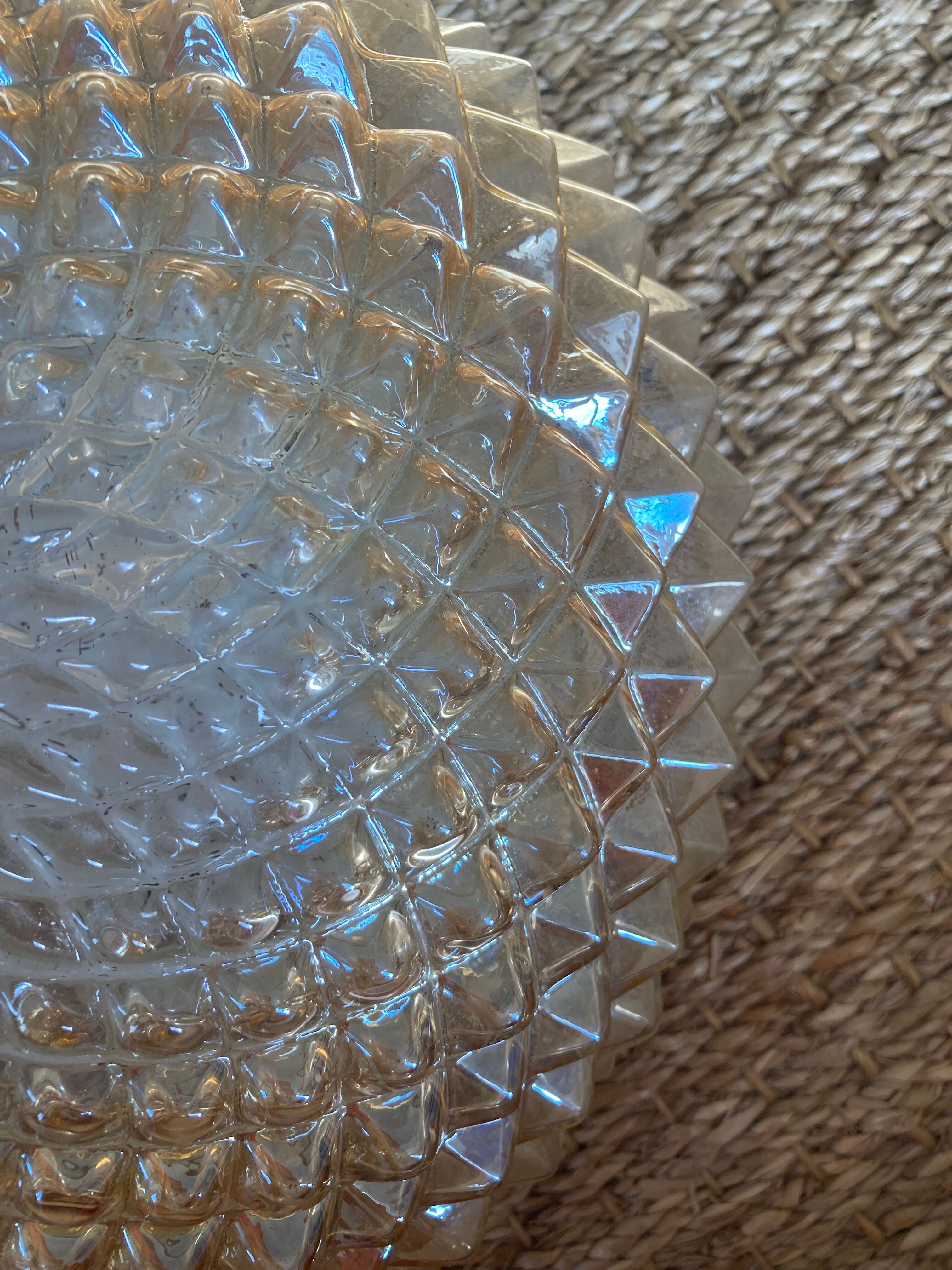 Ceiling lamp round amber globe blown glass