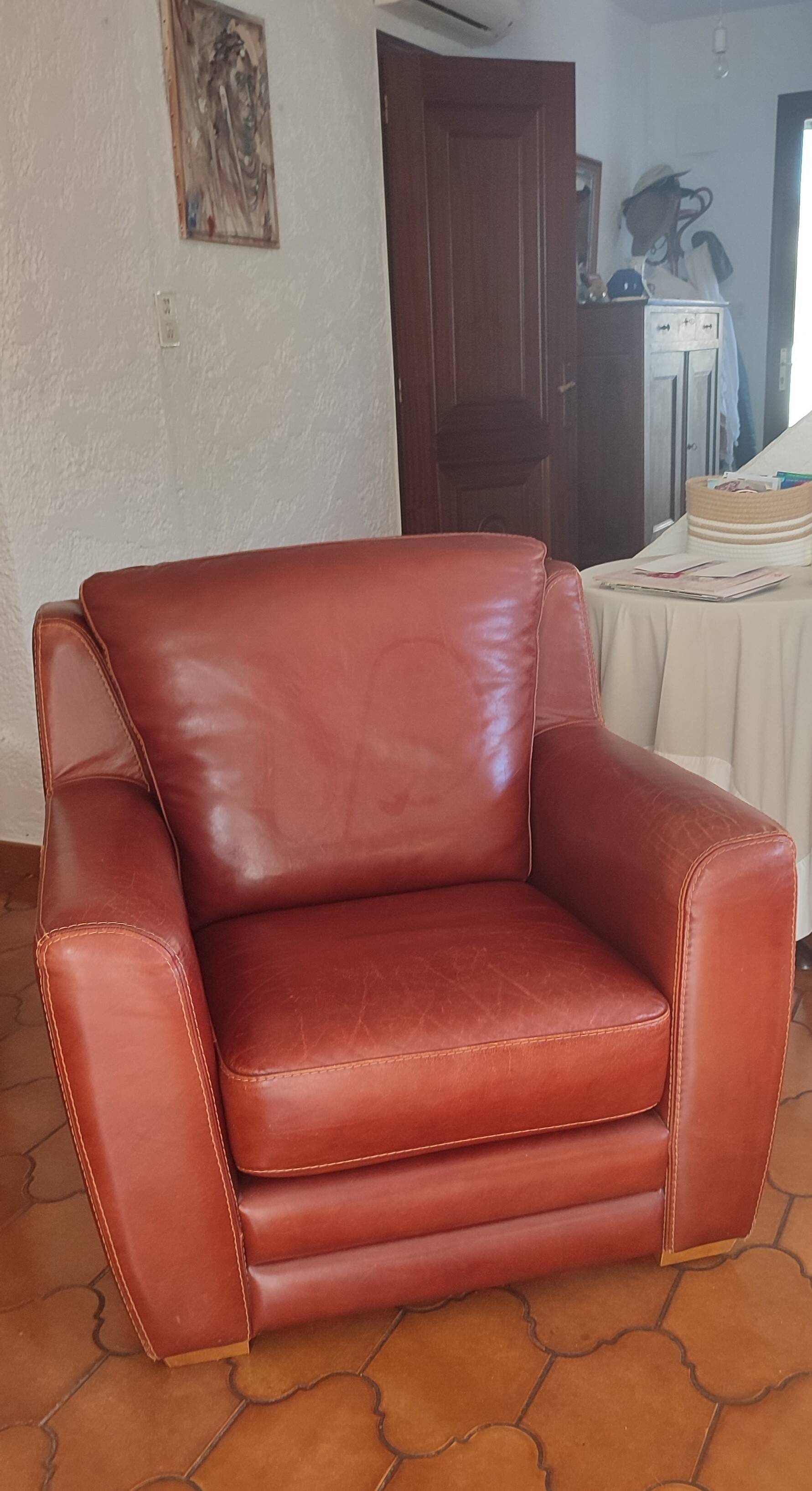 High-end brown genuine leather club armchair