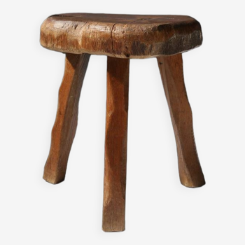 Tabouret rustique en bois 19ème siècle