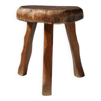 Tabouret rustique en bois 19ème siècle