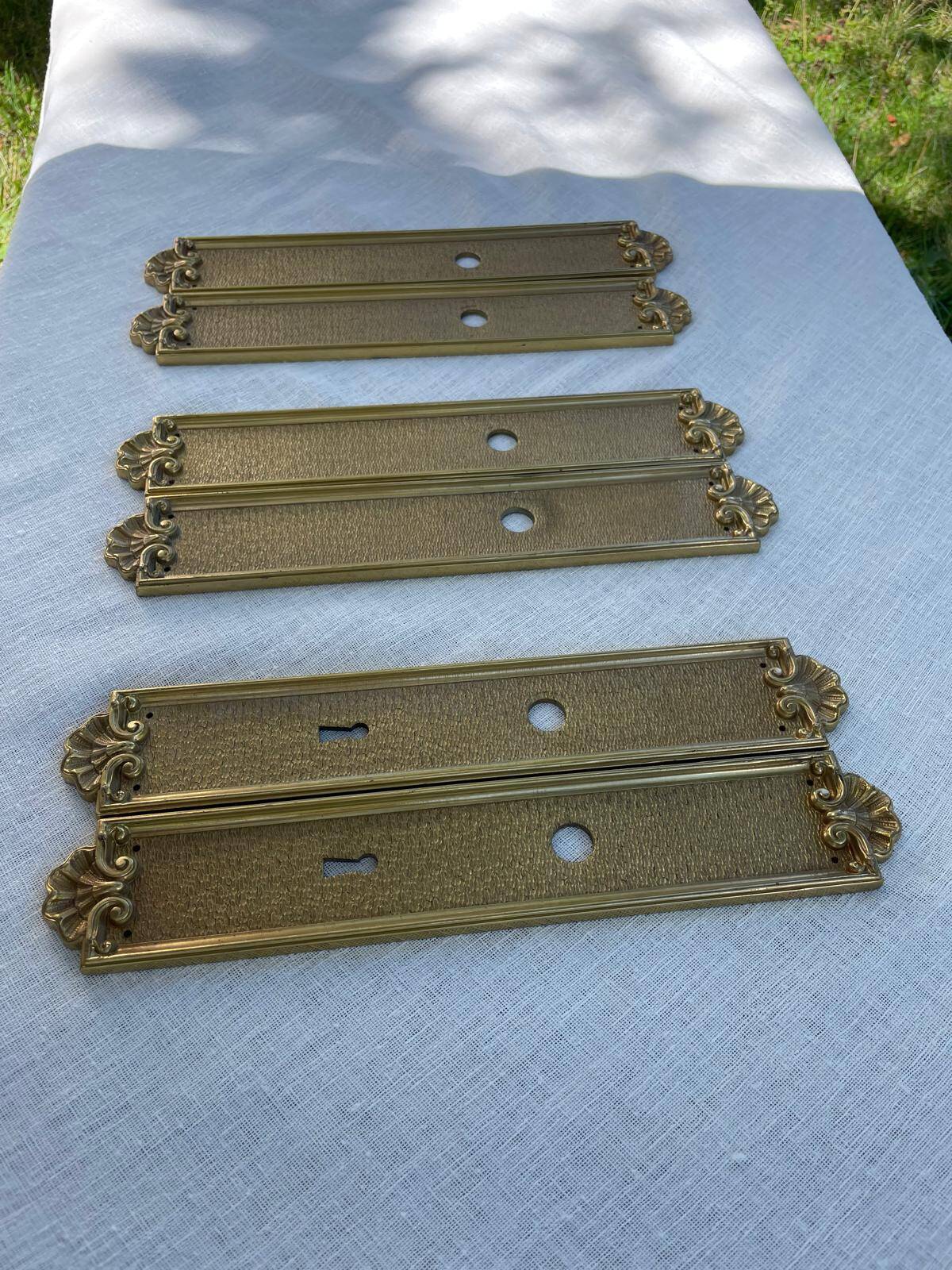 Vintage Lot of 3 Pairs of Heavy Brass Door Plates Lyon France