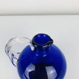 Vase rond verre de Murano bleu, anse torsadée, vintage