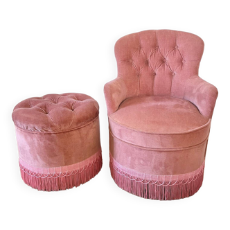 Fauteuil crapaud et son pouf