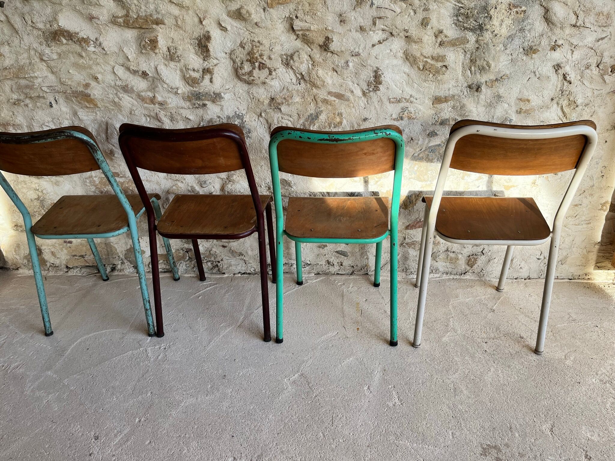Set of 4 mismatched old school style chairs