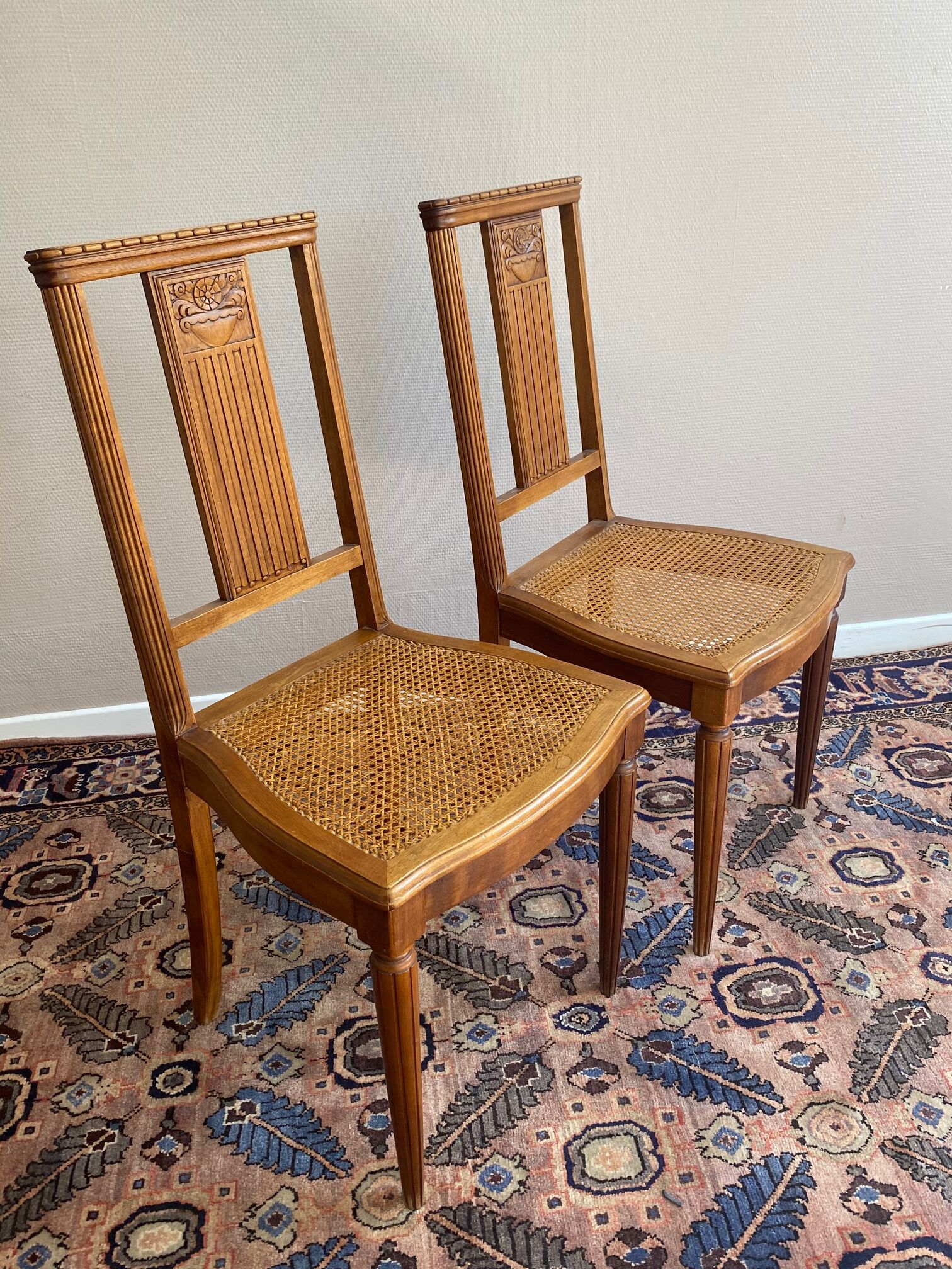 Lot of two chairs Art nouveau blond wood