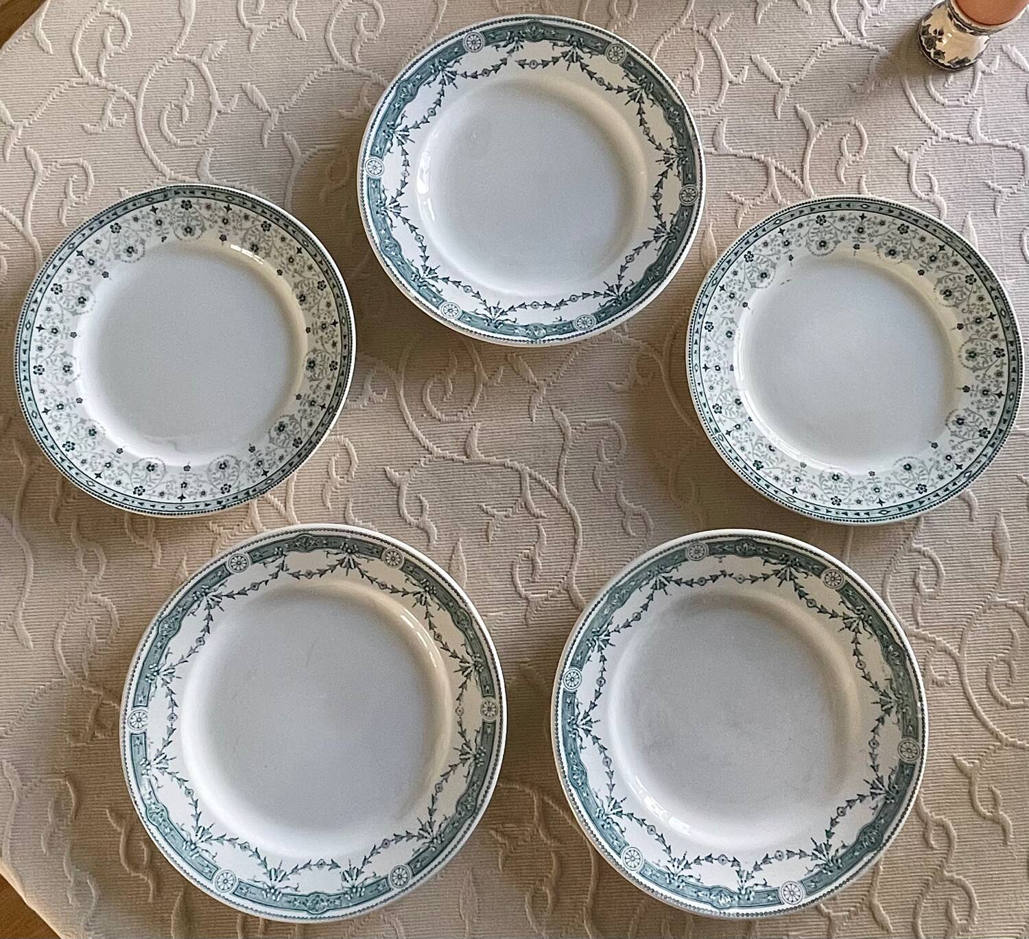 5 antique ironstone plates from Moulin des Loups.