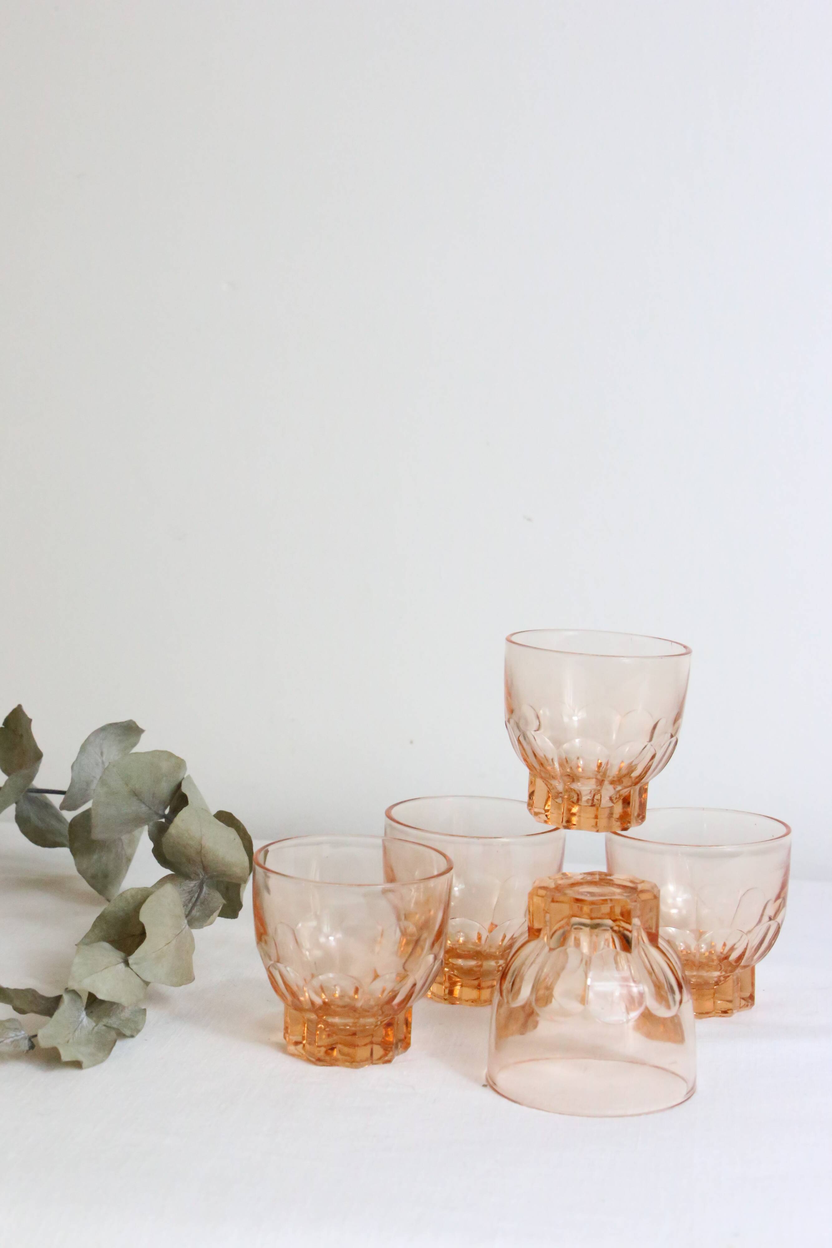 Set de 5 verre à liqueur en verre rose
