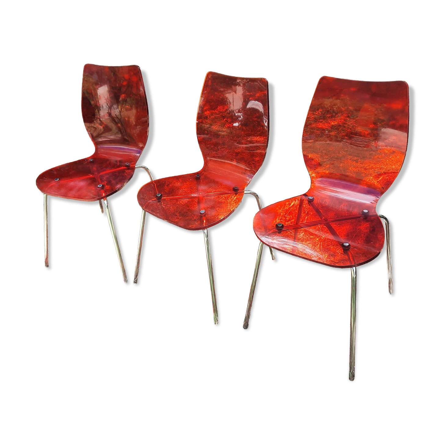 set of 3 vintage plexiglass chairs