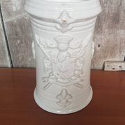 Old White Ceramic Vase Vintage Coat of Arms Decor #A697