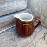 Small white brown ceramic milk pot bistro style