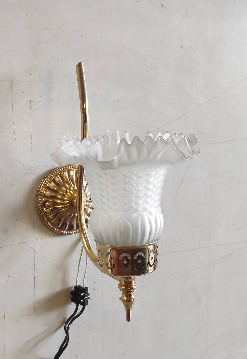 Gold metal wall light with glass tulip - mid 20th century