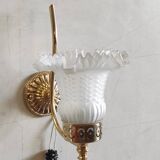 Gold metal wall light with glass tulip - mid 20th century