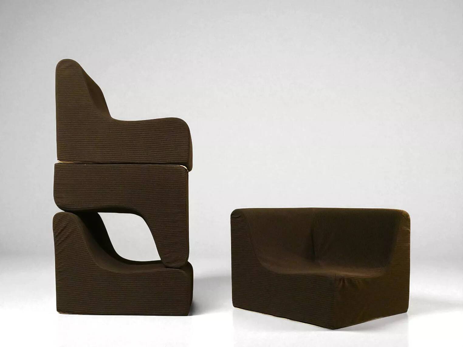Vintage modular armchairs – Seventies design, brown fabric