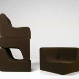 Vintage modular armchairs – Seventies design, brown fabric