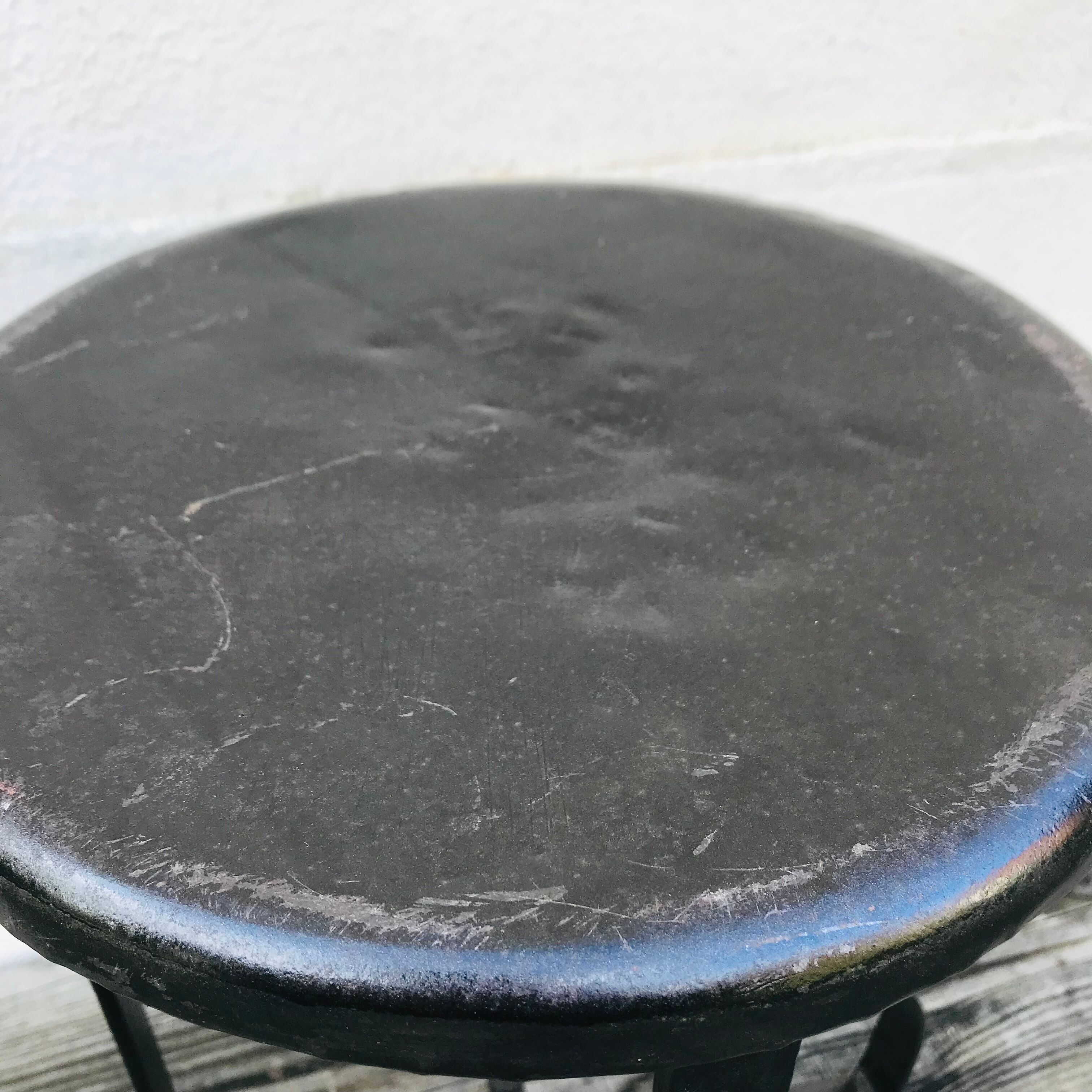 Vintage riveted metal bottom stool 1930