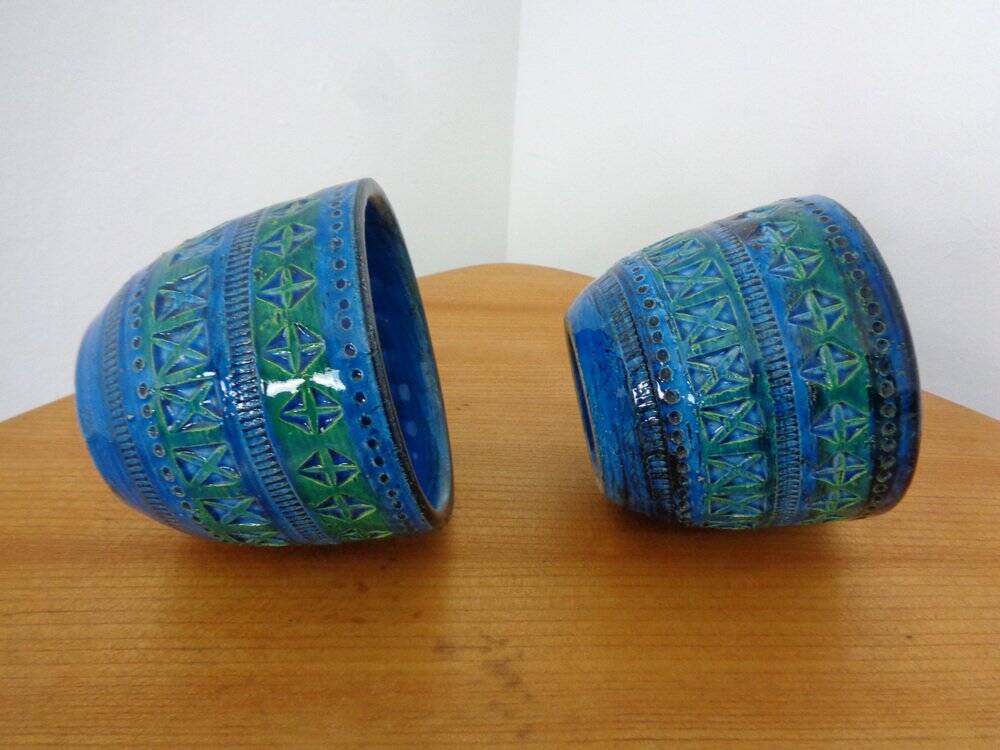 Italian Rimini Blue Ceramic Cachepots by Aldo Londi for Bitossi, 1960s, Set of 2
