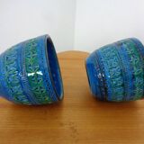 Italian Rimini Blue Ceramic Cachepots by Aldo Londi for Bitossi, 1960s, Set of 2